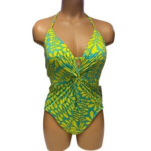 Trina Turks $184 Tropical Floral Print Halter‎ One-Piece Swimsuit Size 8 NWT